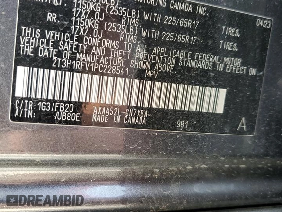 2023 Toyota RAV4 LE z VIN 2T3H1RFV1PC228541, wystawiony jako Copart lot #59481025 z przebiegiem 13 738 mil mil oraz Szkoda całkowita • Salvage title. Historia ofert i sprzedaży dostępna na DreamBid. Obrazek 13.