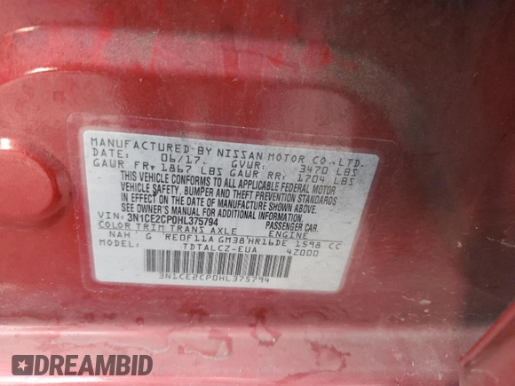 2017 Nissan Note SL with VIN 3N1CE2CP0HL375794, listed as a Copart auction lot 44647465 with 134,751 mi miles and Salvage title. Bid and sale history available at DreamBid. Image 13.