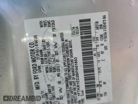 2011 Ford Ranger XL с VIN 1FTKR1ED2BPA61893, выставлен на аукционе Copart как лот 62793215 с пробегом 276 344 миль миль и Чистый • Clean title. История ставок и продаж доступна на DreamBid. Изображение 12.