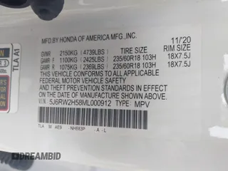 2021 Honda CR-V EX with VIN 5J6RW2H58ML000912, listed as a IAAI auction lot 41922418 with 67,140 mi miles. Bid and sale history available at carsss.com. Image 9.