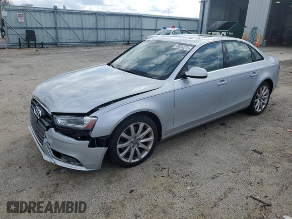 2013 Audi A4 Premium Plus with VIN WAUFFAFL9DN027798, listed as a Copart auction lot 56039275 with 160,521 mi miles and Non repairable. Bid and sale history available at DreamBid. Image 1.