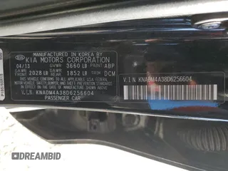 2013 Kia Rio LX with VIN KNADM4A38D6256604, listed as a Copart auction lot 46542975 with 134,470 mi miles and Salvage Title. Bid and sale history available at carsss.com. Image 12.