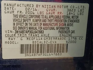 2016 Nissan Sentra SR with VIN 3N1AB7AP3GL647883, listed as a IAAI auction lot 41712942 with 204,034 mi miles. Bid and sale history available at carsss.com. Image 9.