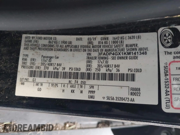 2019 Ford Fiesta ST with VIN 3FADP4GX1KM141348, listed as a IAAI auction lot 41903334 with 91,363 mi miles. Bid and sale history available at carsss.com. Image 9.