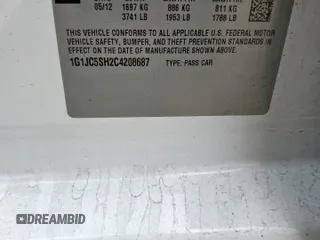 2012 Chevrolet Sonic LT z VIN 1G1JC5SH2C4208687, wystawiony jako Copart lot #57450375 z przebiegiem 155 645 mil mil oraz Szkoda całkowita • Salvage title. Historia ofert i sprzedaży dostępna na DreamBid. Obrazek 12.