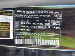 2015 Mercedes-Benz M ML 350 with VIN 4JGDA5HB3FA498372, listed as a IAAI auction lot 42097380 with 91,200 mi miles. Bid and sale history available at carsss.com. Image 8.