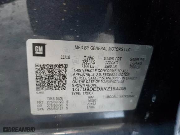 2019 GMC Sierra 1500 SLT with VIN 1GTU9DEDXKZ184405, listed as a Copart auction lot 45329495 with 144,861 mi miles and Salvage Title. Bid and sale history available at carsss.com. Image 14.