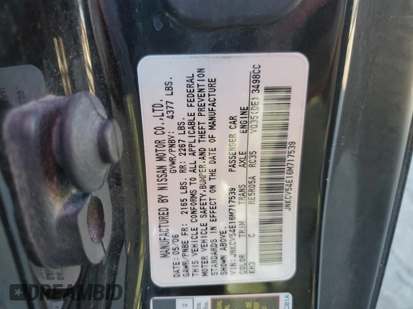 2006 Infiniti G35 Coupe with VIN JNKCV54E16M717539, listed as a Copart auction lot 82914714 with 0 mi miles and Salvage Title. Bid and sale history available at carsss.com. Image 13.