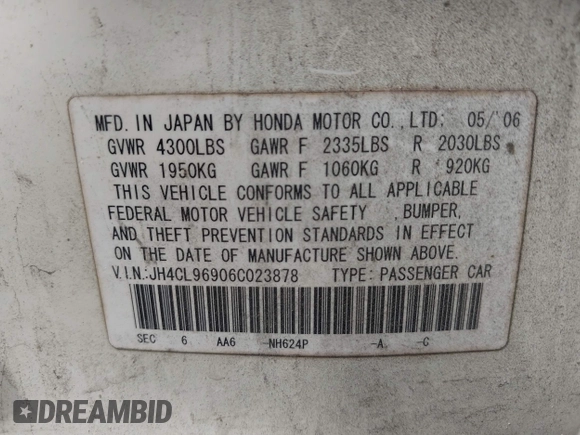 2006 Acura TSX Navi with VIN JH4CL96906C023878, listed as a IAAI auction lot 42128379 with 255,591 mi miles and . Bid and sale history available at DreamBid. Image 9.