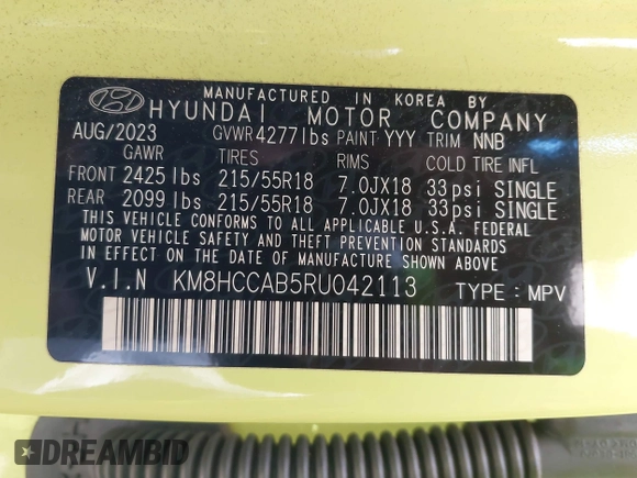 2024 Hyundai Kona SEL with VIN KM8HCCAB5RU042113, listed as a IAAI auction lot 42156805 with 25,671 mi miles and . Bid and sale history available at carsss.com. Image 9.