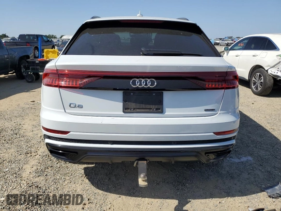 2020 Audi Q8 Premium Plus with VIN WA1EVAF19LD018694, listed as a Copart auction lot 56150484 with 0 mi miles and Salvage Title. Bid and sale history available at carsss.com. Image 6.