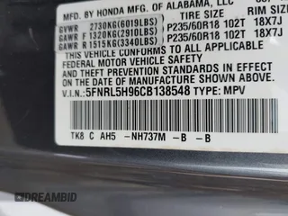 2012 Honda Odyssey Touring with VIN 5FNRL5H96CB138548, listed as a IAAI auction lot 41471856 with 186,284 mi miles and . Bid and sale history available at DreamBid. Image 9.