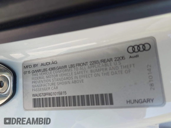 2016 Audi A3 z VIN WAUG7GFF8G1015815, wystawiony jako IAAI lot #41826434 z przebiegiem 84 120 mil mil oraz . Historia ofert i sprzedaży dostępna na DreamBid. Obrazek 9.