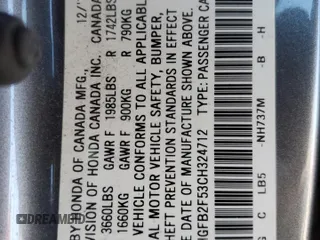 2012 Honda Civic LX z VIN 2HGFB2F53CH324712, wystawiony jako Copart lot #46248345 z przebiegiem 316 459 mil mil oraz Szkoda całkowita • Salvage title. Historia ofert i sprzedaży dostępna na DreamBid. Obrazek 12.