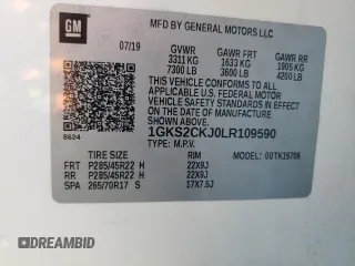 2020 GMC Yukon Denali with VIN 1GKS2CKJ0LR109590, listed as a Copart auction lot 68700384 with 55,310 mi miles and Salvage Title. Bid and sale history available at carsss.com. Image 12.