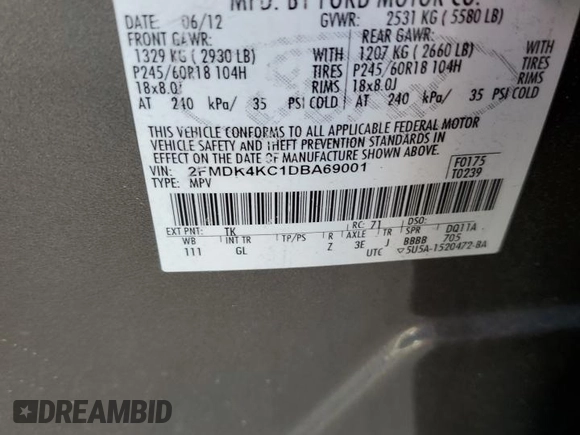 2013 Ford Edge Limited with VIN 2FMDK4KC1DBA69001, listed as a Copart auction lot 46887385 with 133,656 mi miles and Salvage Title. Bid and sale history available at carsss.com. Image 14.