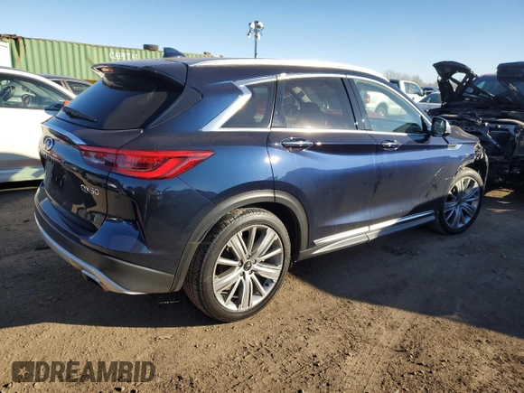 2021 Infiniti QX50 Essential z VIN 3PCAJ5CB7MF100390, wystawiony jako Copart lot #87265874 z przebiegiem 35 830 mil mil oraz Szkoda całkowita • Salvage title. Historia ofert i sprzedaży dostępna na DreamBid. Obrazek 3.