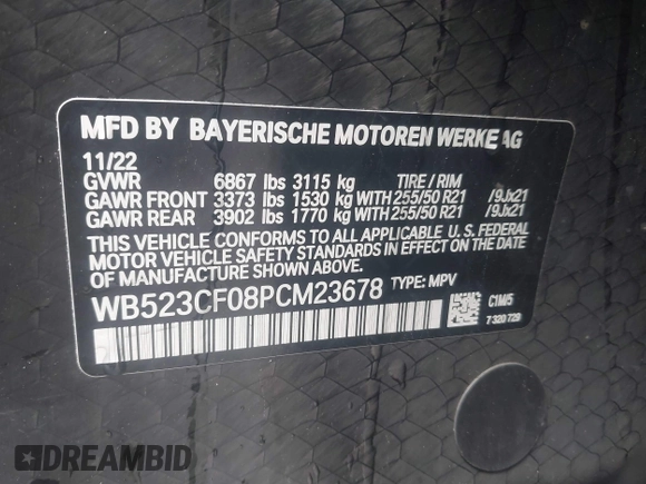 2023 BMW iX xDrive50 z VIN WB523CF08PCM23678, wystawiony jako IAAI lot #41930985 z przebiegiem 19 040 mil mil oraz . Historia ofert i sprzedaży dostępna na DreamBid. Obrazek 9.