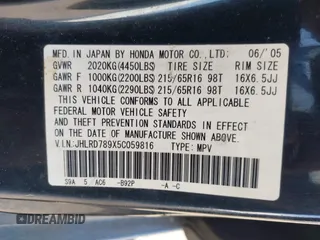 2005 Honda CR-V EX SE with VIN JHLRD789X5C059816, listed as a IAAI auction lot 42016042 with 171,276 mi miles. Bid and sale history available at carsss.com. Image 9.