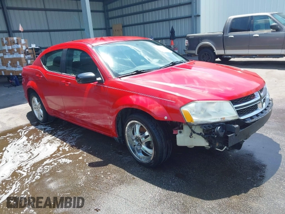 2013 Dodge Avenger SXT with VIN 1C3CDZCB1DN624924, listed as a IAAI auction lot 42166424 with 144,314 mi miles and . Bid and sale history available at carsss.com. Image 1.