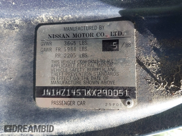 1989 Nissan 300ZX z VIN JN1HZ14S7KX290051, wystawiony jako IAAI lot #42203078 z przebiegiem 136 643 mil mil oraz . Historia ofert i sprzedaży dostępna na DreamBid. Obrazek 9.