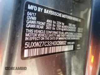 2017 BMW X3 sDrive28i with VIN 5UXWZ7C32H0X39802, listed as a Copart auction lot 51537545 with 135,379 mi miles and Salvage Title. Bid and sale history available at carsss.com. Image 14.