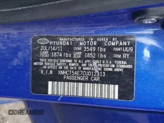 2012 Hyundai Accent GS with VIN KMHCT5AE7CU012313, listed as a Copart auction lot 81174134 with 173,415 mi miles and Salvage title. Bid and sale history available at DreamBid. Image 13.