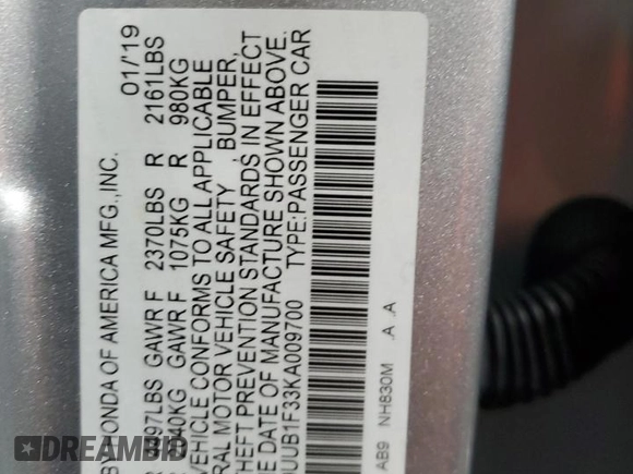 2019 Acura TLX with VIN 19UUB1F33KA009700, listed as a Copart auction lot 82205524 with 72,191 mi miles and Salvage Title. Bid and sale history available at carsss.com. Image 13.