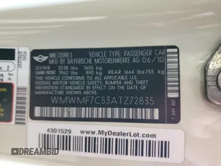 2010 MINI Hardtop S с VIN WMWMF7C53ATZ72835, выставлен на аукционе Copart как лот 57781635 с пробегом 78 931 миль миль и Чистый • Clean title. История ставок и продаж доступна на DreamBid. Изображение 12.