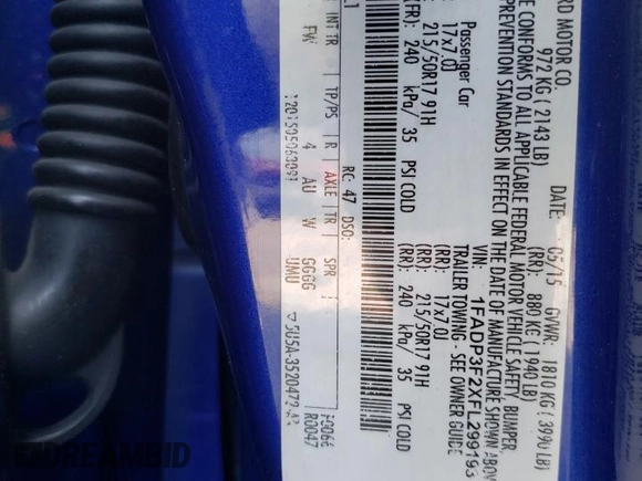 2015 Ford Focus SE with VIN 1FADP3F2XFL299193, listed as a Copart auction lot 59744715 with 141,317 mi miles and Salvage title. Bid and sale history available at DreamBid. Image 12.