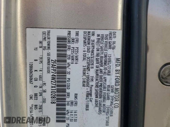 2007 Ford Crown Victoria LX с VIN 2FAFP74W27X102818, выставлен на аукционе Copart как лот 77172874 с пробегом 139 403 миль миль и Списание • Salvage title. История ставок и продаж доступна на DreamBid. Изображение 12.