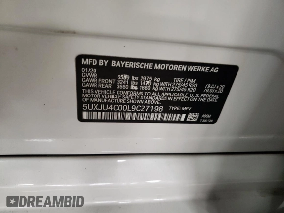 2020 BMW X5 M50i with VIN 5UXJU4C00L9C27198, listed as a Copart auction lot 76705264 with 0 mi miles and Salvage Title. Bid and sale history available at carsss.com. Image 13.