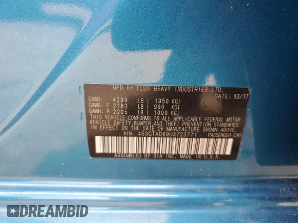 2017 Subaru Impreza Premium with VIN 4S3GTAD69H3723771, listed as a Copart auction lot 55430675 with 27,451 mi miles and Salvage title. Bid and sale history available at DreamBid. Image 13.