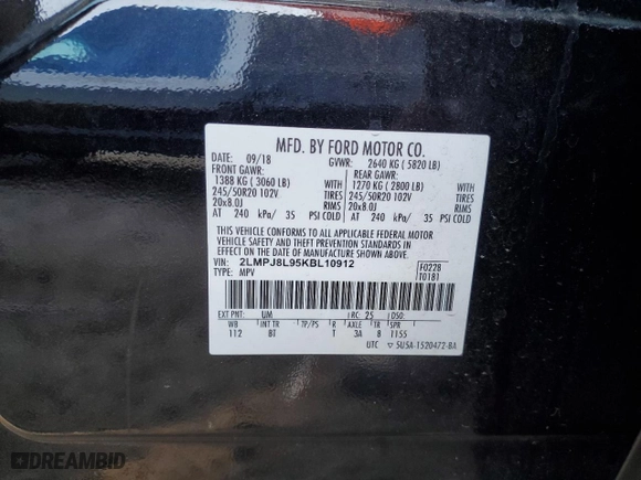 2019 Lincoln Nautilus Reserve with VIN 2LMPJ8L95KBL10912, listed as a Copart auction lot 77166924 with 0 mi miles and Non Repairable. Bid and sale history available at carsss.com. Image 13.