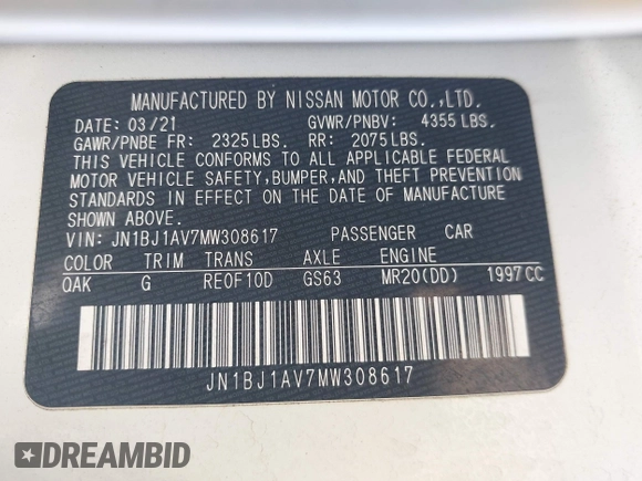 2021 Nissan Rogue S с VIN JN1BJ1AV7MW308617, выставлен на аукционе IAAI как лот 42451758 с пробегом 69 502 миль миль и . История ставок и продаж доступна на DreamBid. Изображение 9.