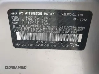 2022 Mitsubishi Mirage ES z VIN ML32AUHJ1NH007979, wystawiony jako IAAI lot #42072563 z przebiegiem 33 296 mil mil oraz . Historia ofert i sprzedaży dostępna na DreamBid. Obrazek 9.
