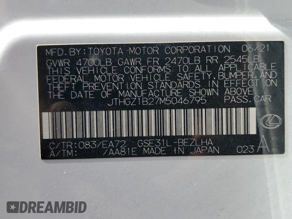 2021 Lexus IS 350 F Sport z VIN JTHGZ1B27M5046795, wystawiony jako Copart lot #52163715 z przebiegiem 40 870 mil mil oraz Szkoda całkowita • Salvage title. Historia ofert i sprzedaży dostępna na DreamBid. Obrazek 14.
