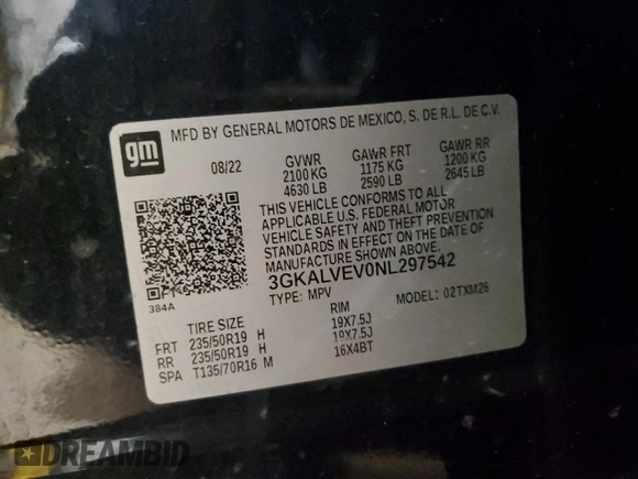 2022 GMC Terrain SLT with VIN 3GKALVEV0NL297542, listed as a Copart auction lot 50292245 with 24,659 mi miles and Salvage Title. Bid and sale history available at carsss.com. Image 13.