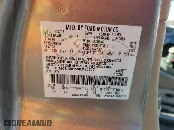 2008 Ford Escape Hybrid with VIN 1FMCU49H58KA30317, listed as a Copart auction lot 65993855 with 113,838 mi miles and Clean title. Bid and sale history available at DreamBid. Image 13.