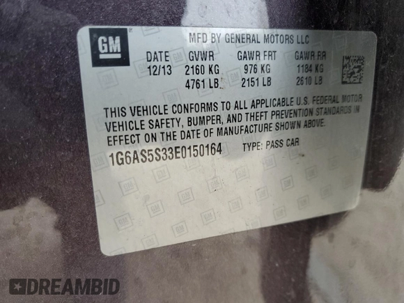 2014 Cadillac CTS Performance RWD with VIN 1G6AS5S33E0150164, listed as a Copart auction lot 45373785 with 180,813 mi miles and Salvage Title. Bid and sale history available at DreamBid. Image 15.