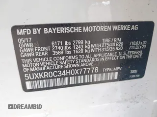 2017 BMW X5 xDrive35i z VIN 5UXKR0C34H0X77778, wystawiony jako IAAI lot #42005329 z przebiegiem 169 587 mil mil oraz . Historia ofert i sprzedaży dostępna na DreamBid. Obrazek 9.