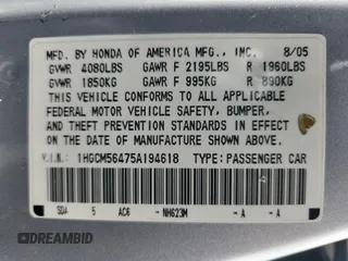 2005 Honda Accord LX с VIN 1HGCM56475A194618, выставлен на аукционе Copart как лот 60308625 с пробегом 187 599 миль миль и Списание • Salvage title. История ставок и продаж доступна на DreamBid. Изображение 12.