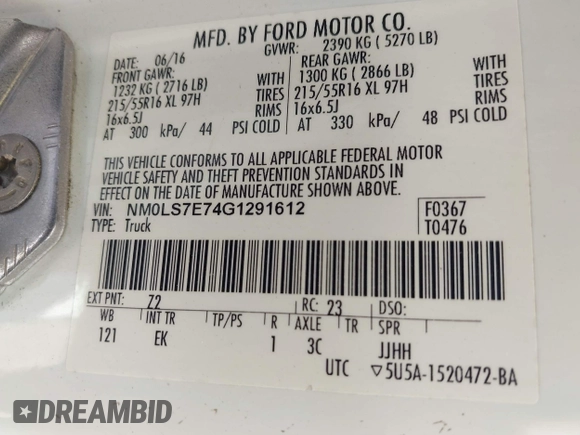 2016 Ford Transit Connect XL with VIN NM0LS7E74G1291612, listed as a IAAI auction lot 42479936 with 173,308 mi miles and . Bid and sale history available at DreamBid. Image 9.