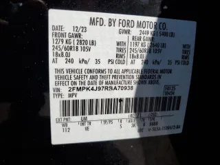 2024 Ford Edge SEL with VIN 2FMPK4J97RBA70938, listed as a Copart auction lot 53378795 with 0 mi miles and Clean Title. Bid and sale history available at carsss.com. Image 14.