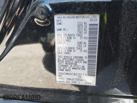 2014 Nissan Rogue SV with VIN 5N1AT2MV2EC823933, listed as a IAAI auction lot 41904128 with 86,731 mi miles. Bid and sale history available at carsss.com. Image 9.