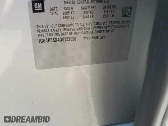2016 Cadillac CTS RWD with VIN 1G6AP5SX4G0132098, listed as a Copart auction lot 52594175 with 104,683 mi miles and Salvage title. Bid and sale history available at DreamBid. Image 12.