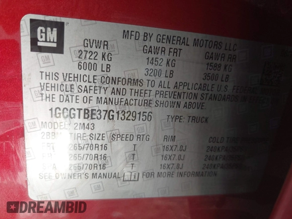 2016 Chevrolet Colorado 4WD WT with VIN 1GCGTBE37G1329156, listed as a IAAI auction lot 41622020 with 147,138 mi miles. Bid and sale history available at carsss.com. Image 9.