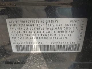2007 Volkswagen GTI z VIN WVWHV71K87W281050, wystawiony jako IAAI lot #42455489 z przebiegiem 197 448 mil mil oraz . Historia ofert i sprzedaży dostępna na DreamBid. Obrazek 9.