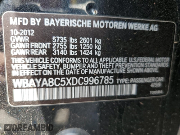 2013 BMW 7 Series 750i with VIN WBAYA8C5XDC996785, listed as a Copart auction lot 54854165 with 134,472 mi miles and Clean Title. Bid and sale history available at DreamBid. Image 12.