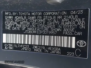 2023 Toyota Corolla Hybrid LE with VIN JTDBCMFE0P3019957, listed as a IAAI auction lot 42015785 with 58,934 mi miles and . Bid and sale history available at carsss.com. Image 9.